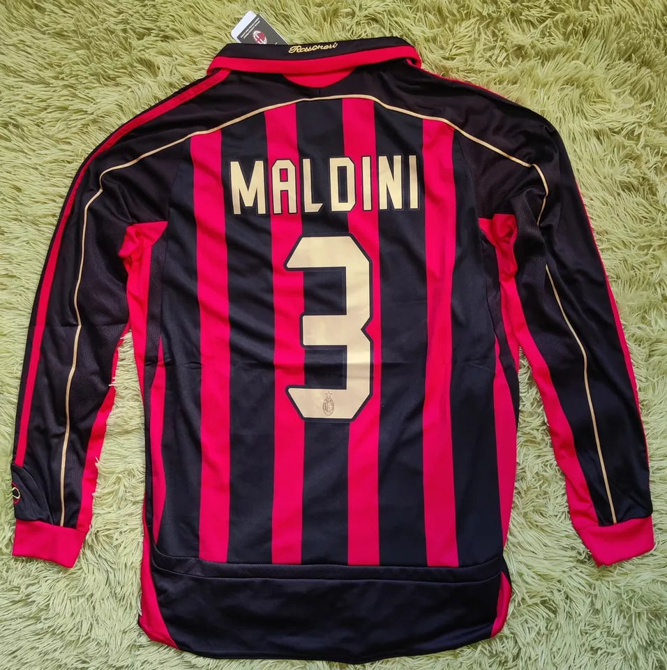 UEFA AC MILAN 0607 RETRO LONG SLEEVES KAKA’ #22 AND MALDINI #10 HOME JERSEY
