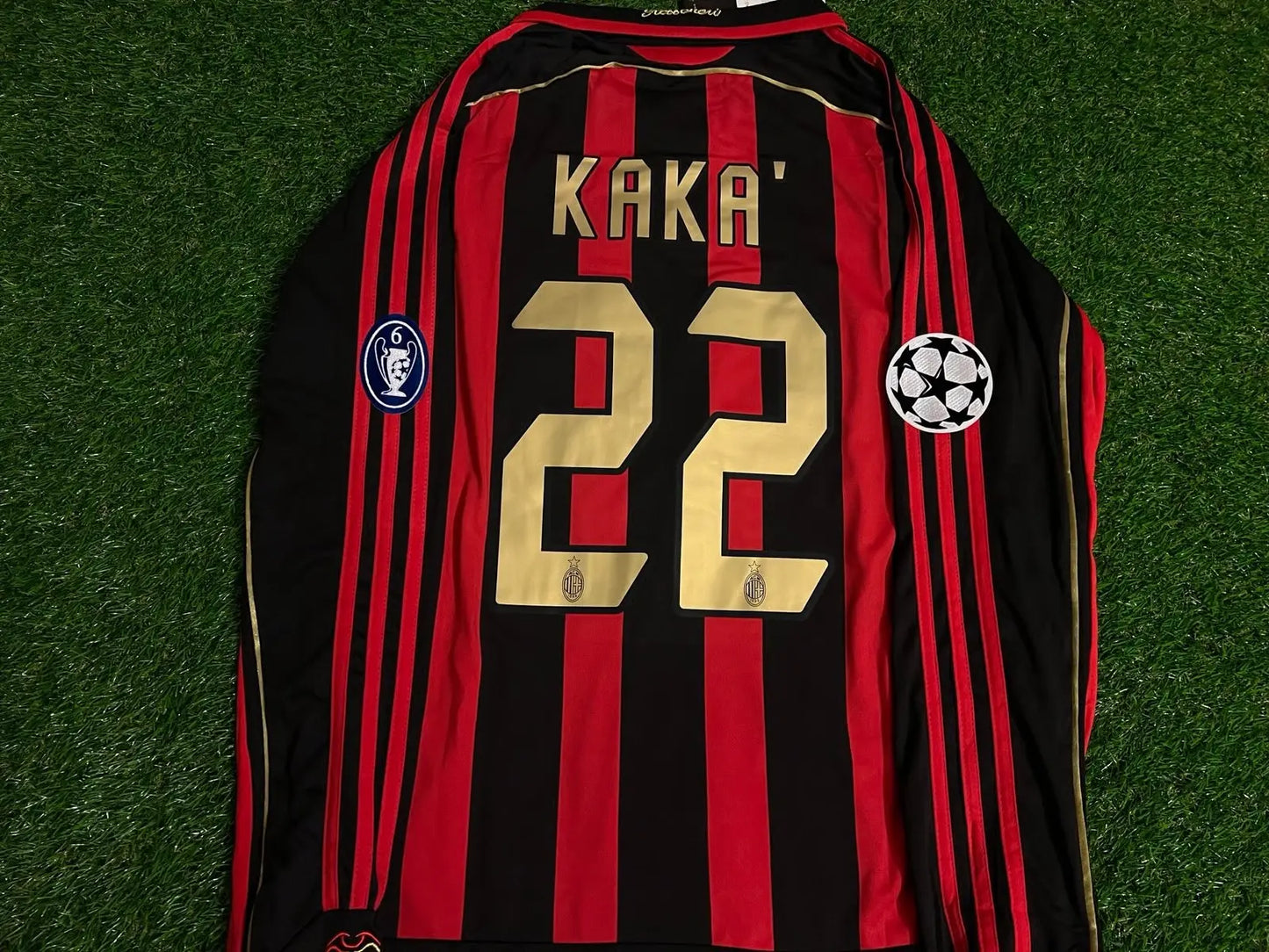 UEFA AC MILAN 0607 RETRO LONG SLEEVES KAKA’ #22 AND MALDINI #10 HOME JERSEY